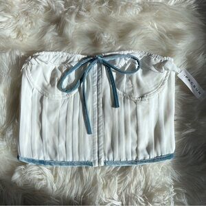White and Blue Strapless Top